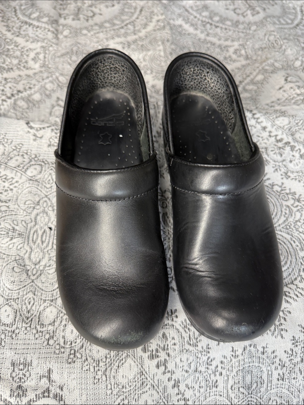 Black Leather Dansko Slip-On Clog Shoes - Size 38